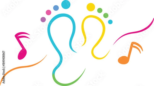 Fototapeta Colorful neon dancing feet with musical notes vector illustration eps scalable