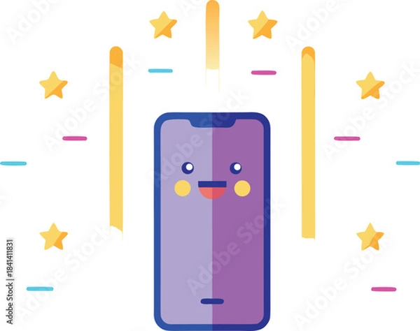 Fototapeta Modern smartphone displaying happy kawaii emoji messages scalable vector illustration
