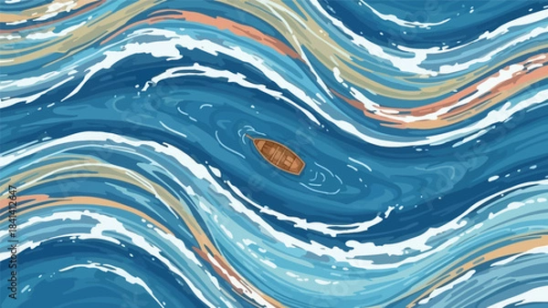 Obraz Stormy Sea Vortex with Small Boat - Abstract Swirling Waves