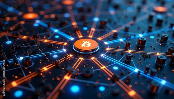 Fototapeta Bitcoin Network Digital Blockchain Concept