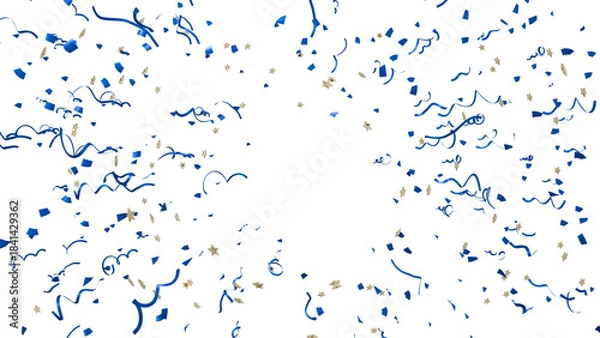 Fototapeta realistic 3d render of blue ribbons and gold stars exploding. perfect for graduation ceremonies, academic awards, or achievement banners. shiny metallic elements for success designs.