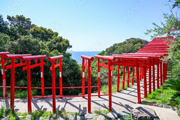 Obraz 山口県の元乃隅神社(もとのすみじんじゃ)、赤色の鳥居が神秘的で美しい