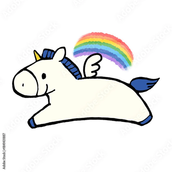 Obraz 空飛ぶユニコーンと虹のイラスト