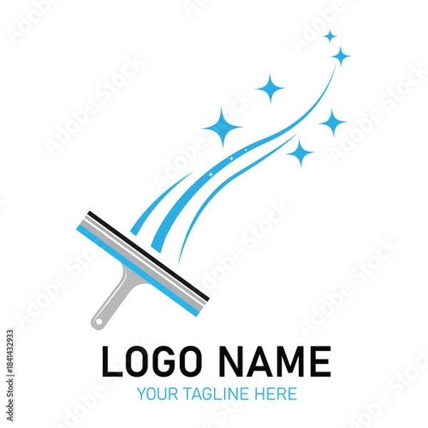Obraz Cleaning services logo with a squeegee and sparkling starburst design elements