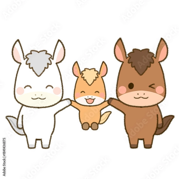 Obraz 午年を喜ぶ三頭の仲良し馬