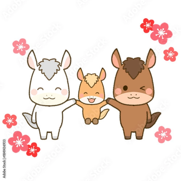 Obraz 午年を喜ぶ三頭の仲良し馬