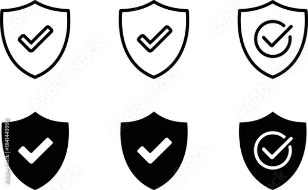 Fototapeta Shield icons with check mark isolated on