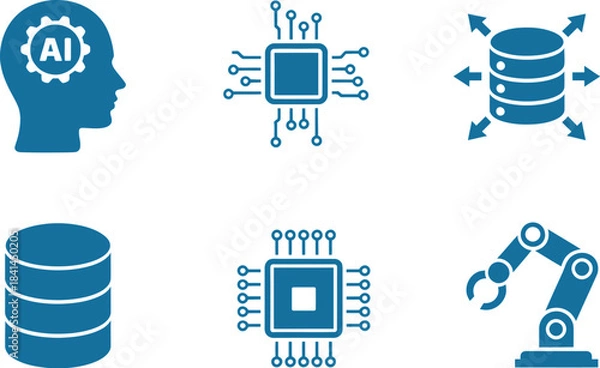 Fototapeta Artificial intelligence and data science vector icon set