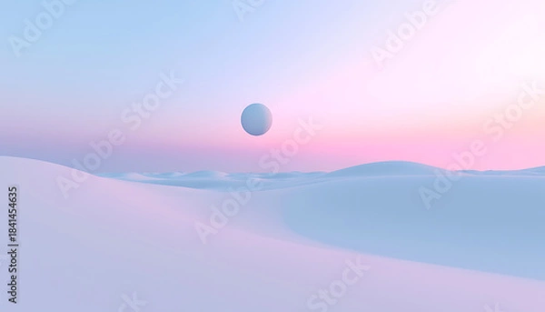Fototapeta Minimal Pastel Desert Landscape With Surreal Floating Sphere