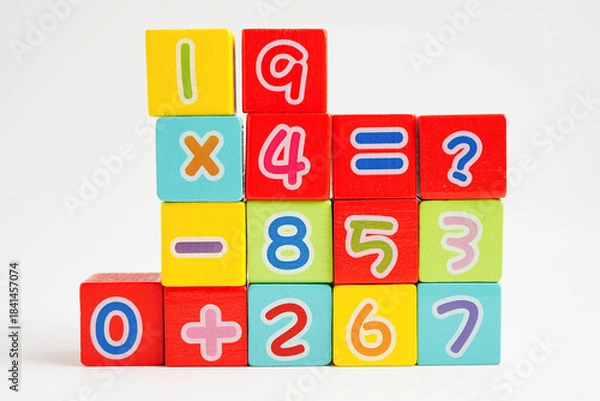 Obraz Number wood block cubes for learning Mathematic, education math.