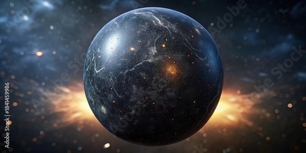 Obraz Black matte stone with flecks against a cosmic background showcasing glowing elements