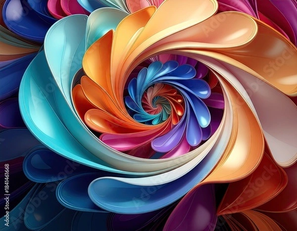 Fototapeta Vibrant Colorful Abstract Swirl Pattern With Many Petal Shapes And Metallic Edges In A Spiral Formation