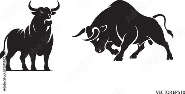 Fototapeta PrintTwo powerful black bulls facing each other in silhouette