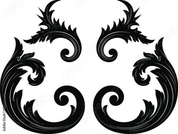 Fototapeta Symmetrical ornamental scroll design illustration