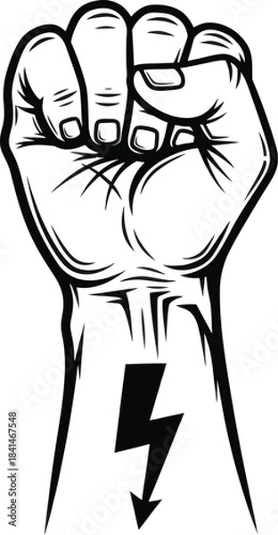 Fototapeta Raised fist with lightning symbol power vector illustration