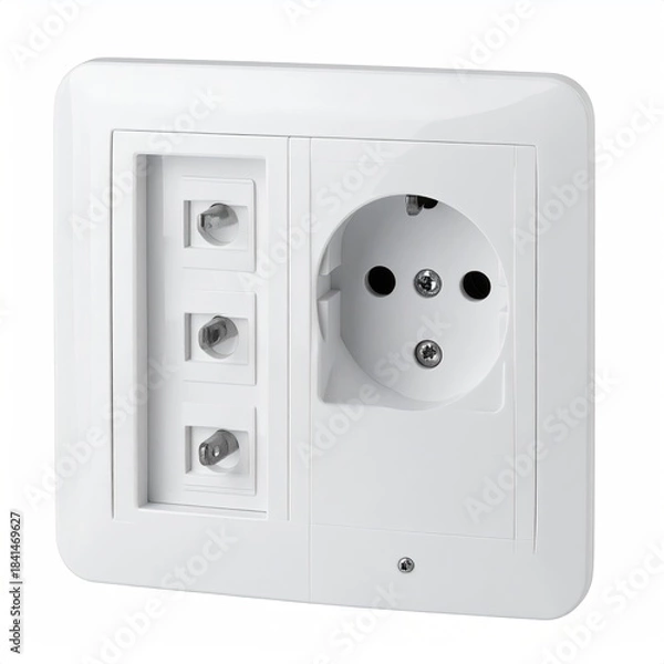 Fototapeta White wall plate with multiple outlets