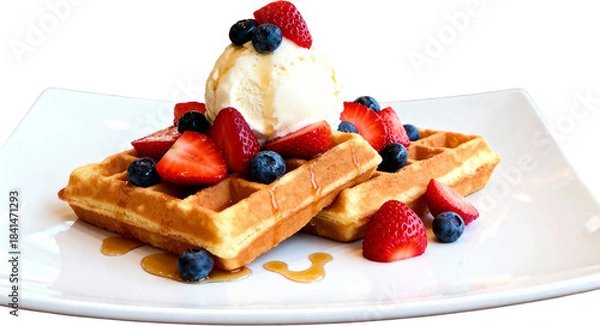 Obraz 하얀접시에담긴바삭한벨기에와플과아이스크림디저트