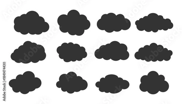 Fototapeta Solid Cloud Icon Set in Simple Flat Vector Style.