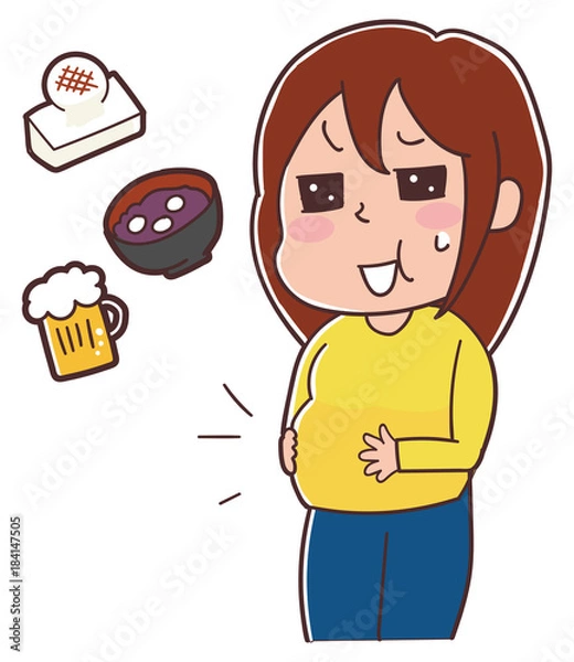 Obraz 正月太りした女性のイラスト