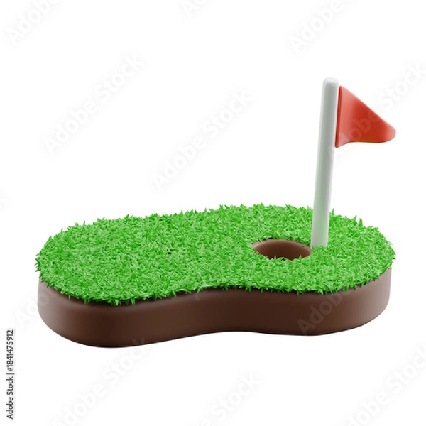 Fototapeta Golf hole with flag 3d illustration