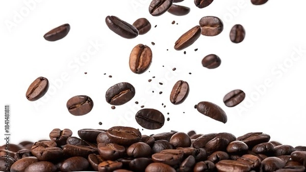 Fototapeta Freshly roasted coffee beans cascading and piling up, ready for a perfect brew