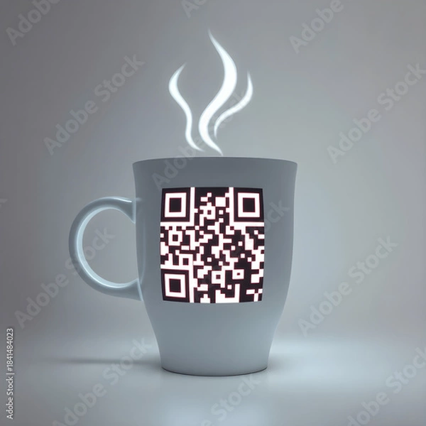 Fototapeta Close-Up of a Coffee Cup Shaped QR Code on a Minimalist Payment Stand