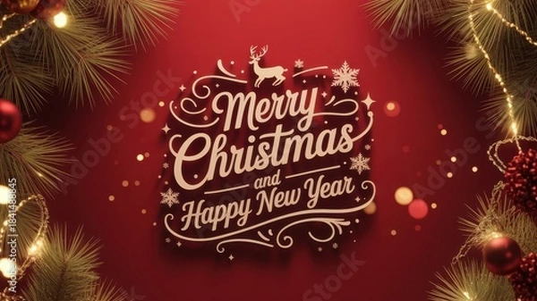 Obraz Decorative Christmas and New Year wishes in elegant golden lettering with glowing bokeh lights for seasonal marketing and celebration materials