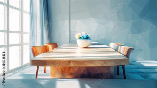 Fototapeta ダイニングテーブルの広がりを捉えた水彩ポリゴン
