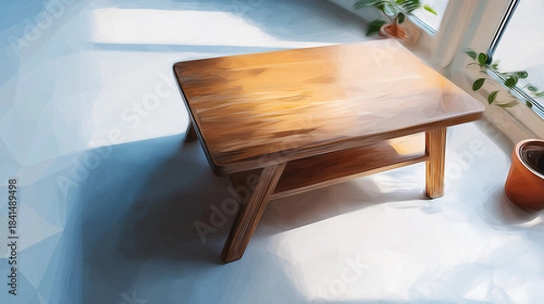 Obraz ローテーブルの落ち着いた佇まいを描いた水彩ポリゴン