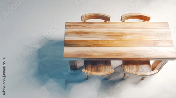 Obraz ダイニングテーブルの広がりを俯瞰で捉えた水彩ポリゴン