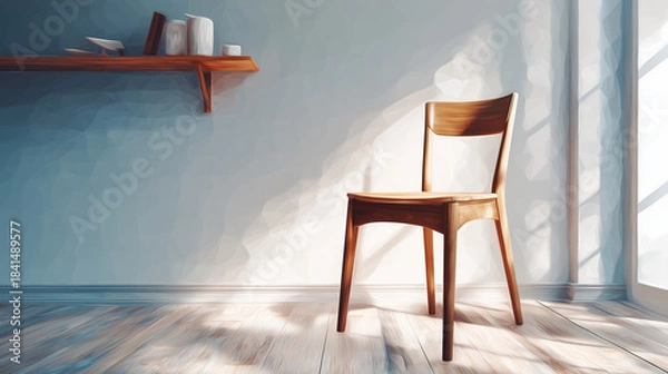 Obraz 柔らかな自然光に照らされた布張りアームチェアの水彩ポリゴン