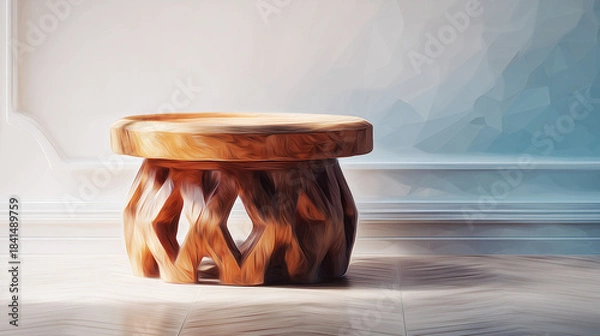 Obraz 木製サイドテーブルが持つ上質な存在感と静けさの水彩ポリゴン
