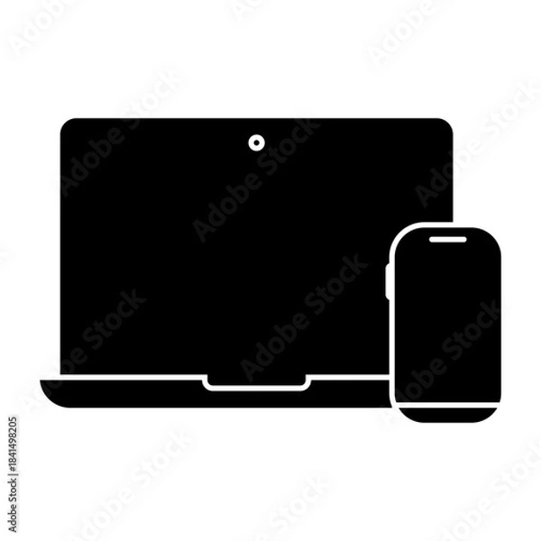 Fototapeta device and technology Glyph icon.  electronic devices and handphone, computer, equipment and electronics. smarphone, tablet, keyboard, computer monitor, laptop and camera symbol collection. vektor.