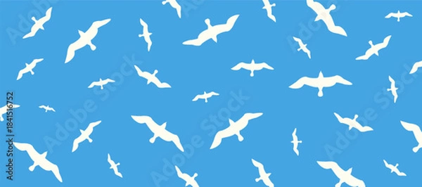 Obraz Seagulls soaring in the cloudless blue sky. Horizontal patterned background