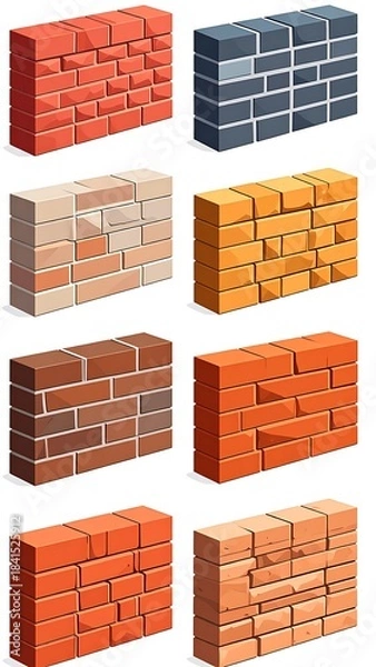 Obraz Eight different brick wall sections are neatly arranged in a rectangular grid with varying colors and textures