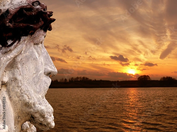 Obraz jesus looking at sunset sky