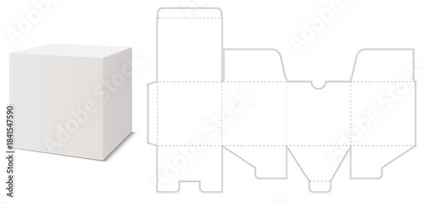 Fototapeta 3D box with matching flat net layout. Clean geometric packaging design for product visualization.