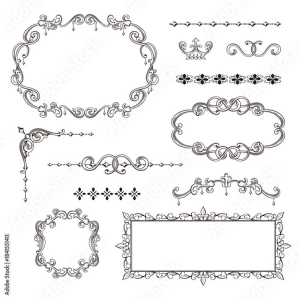 Obraz ラグジュアリーなボーダーのあしらいバリエーション　シンプルな装飾　飾りモチーフ素材　白い背景
