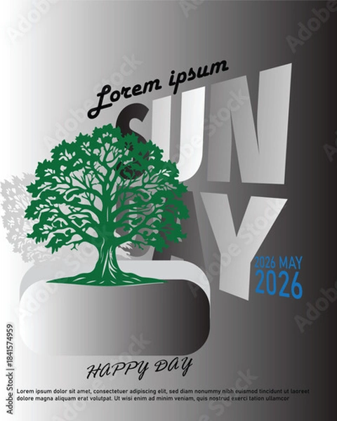 Fototapeta Abstract vector tree design with green leaves for eco nature illustration, plant concept, or organic logo symb