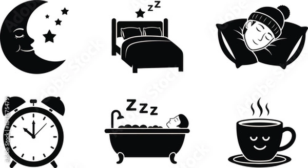 Obraz Daily Routine Icons Sleep Bath Coffee Set Vector