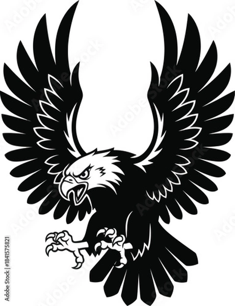 Obraz Eagle With Spread Wings Black Vector Illustration