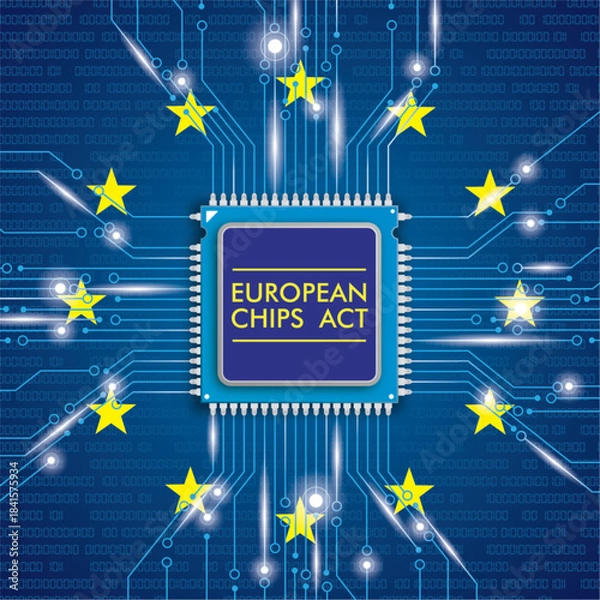 Obraz Microchip Processor Lights EU Chips Act Flag
