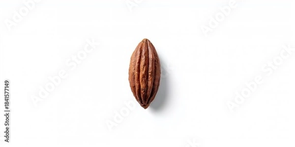 Fototapeta Isolated cocoa bean with peeling process on a plain white surface, suitable for visual layout backgrounds
