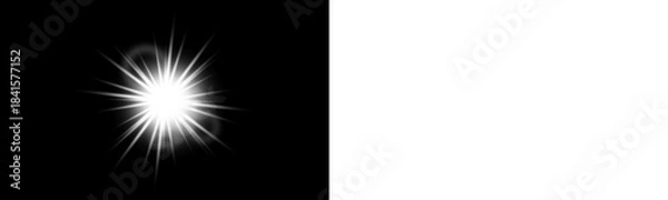 Obraz Isolated White Starburst Lens Flare: Bright Light Glow Effect Overlay for Dark and Light Backgrounds,Bright sunlight with star shine flare overlay background