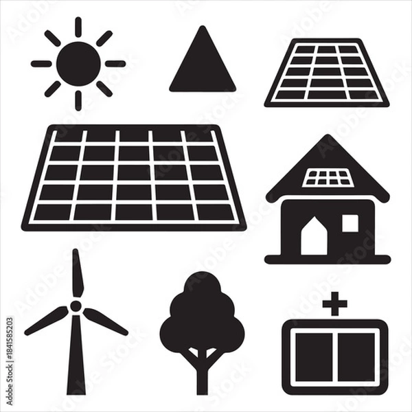 Obraz Eco Solar Panels Heart Symbol Thin Line Vector