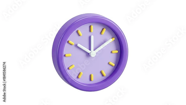Fototapeta Purple Clock Showing Time - Isolated on White Background
