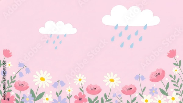 Obraz Pink flower , cloud raining,background.