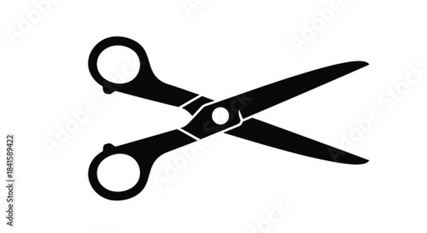 Fototapeta Simple black silhouette icon of an open pair of scissors for crafting tailoring or office supply concepts on a white background.
