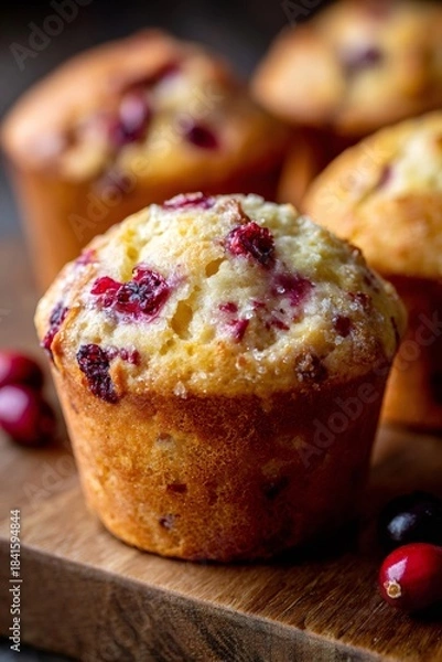 Obraz Freshly baked cranberry muffin sweet dessert with sugar topping, perfect breakfast food or snack