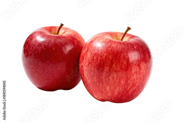 Obraz Two fresh red apples with shiny surfaces and stems